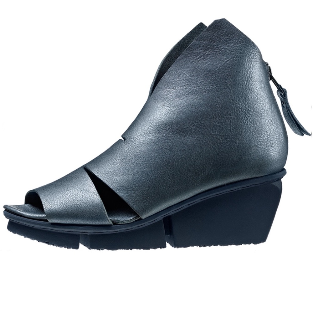 Trippen Black Wedge Sandal Boots with Geometric Cut-Outs